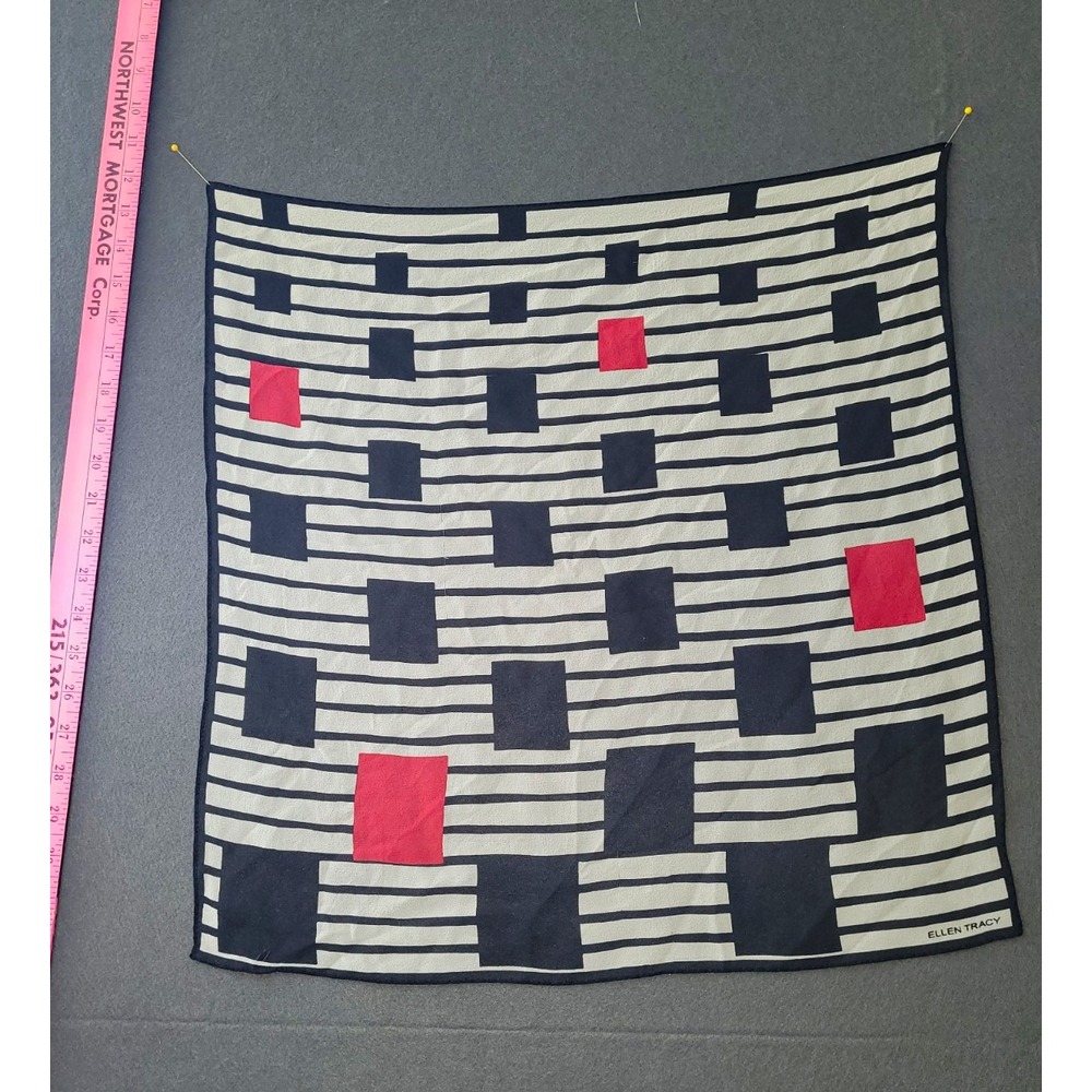 Ellen Tracy Women's Square Scarf Abstract Geometric Black White Red